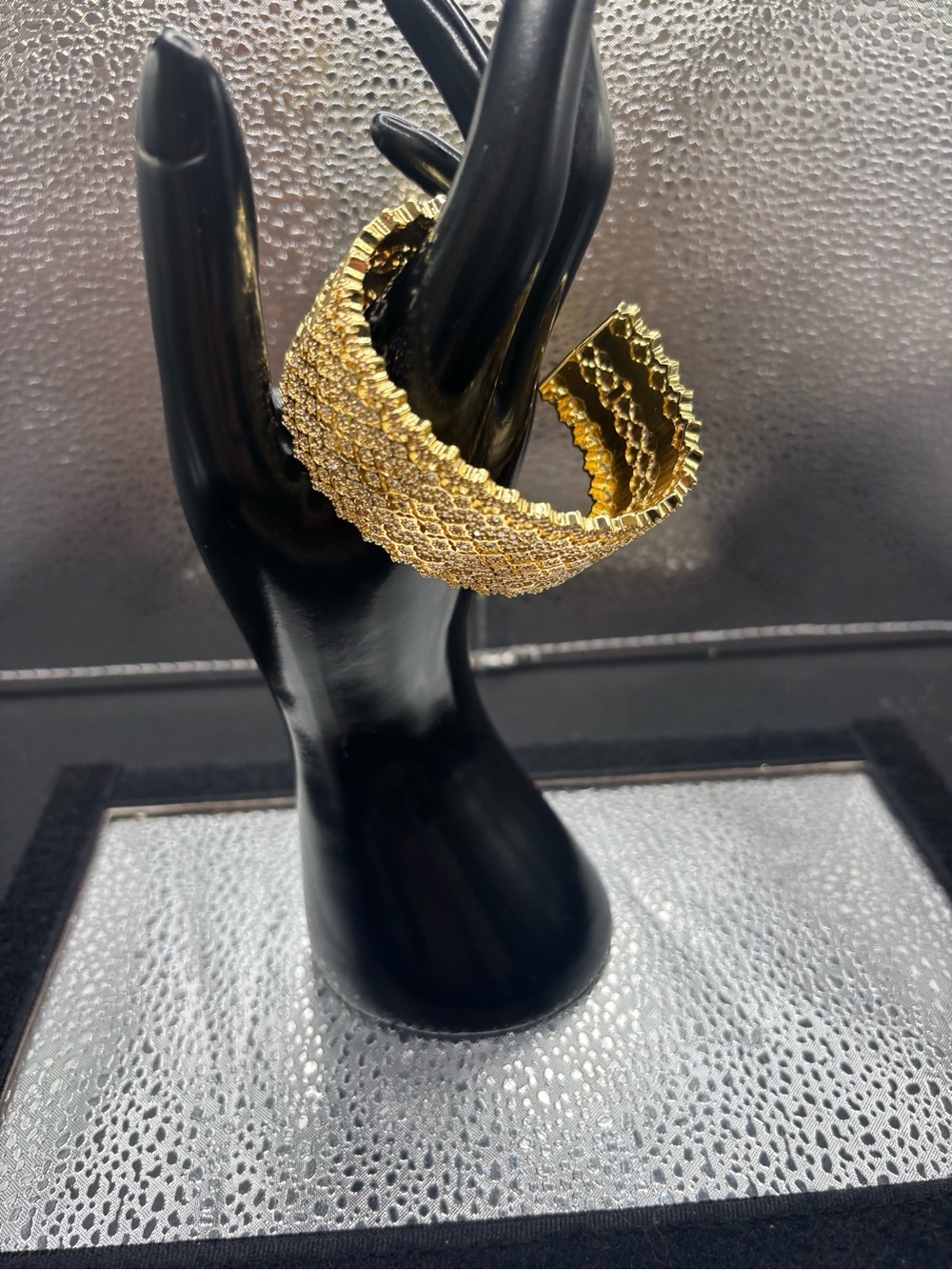 Gold Crystal Pave Wide Cuff Bracelet - Women Jewelry - Picture 2 of 6